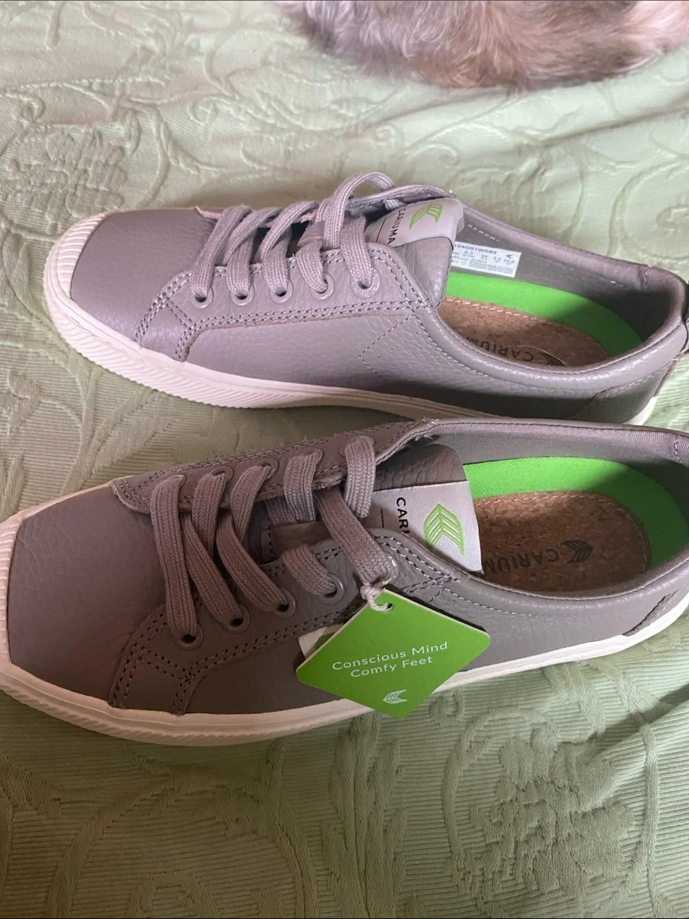 Cariuma Grey Low-Top Sneakers with Lime Green Insoles